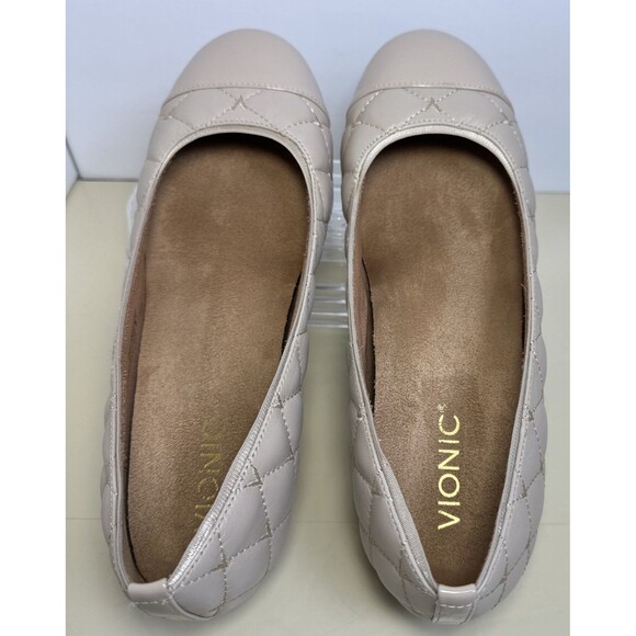 Vionic Womens Desiree Beige Cap Toe Quilted Ballet Flat Shoes Size 9 - Picture 4 of 11
